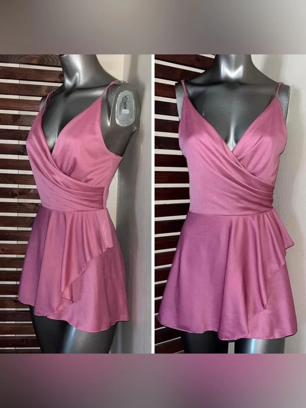 1970s Vintage Pink Wrap Style V-Neck Customized Disco Dress - Picture 1 of 8